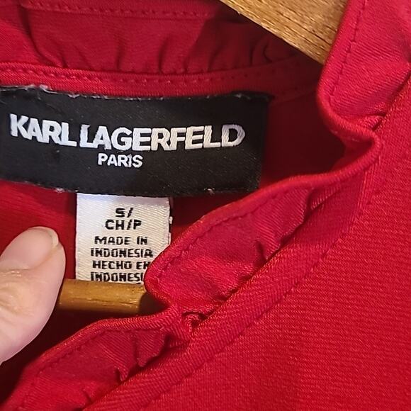 Karl LAGERFELD Small‎ Blouse Red Ruffle flutter SHort Sleeve EXCELLENT! - Picture 2 of 5